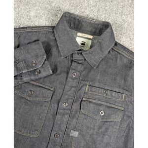 G Star Raw CPO Slim Denim Shirt‎ Mens Medium Dark Wash Long Sleeve Military